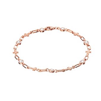 Kristen Kesho Sterling Silver Lab-Created White Sapphire Cross Bracelet