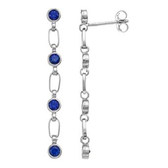 Kristen Kesho Sterling Silver Lab-Created Blue Sapphire Dangle Drop Earrings