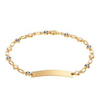 Kristen Kesho Sterling Silver Lab-Created Blue & White Sapphire ID Plate Bracelet