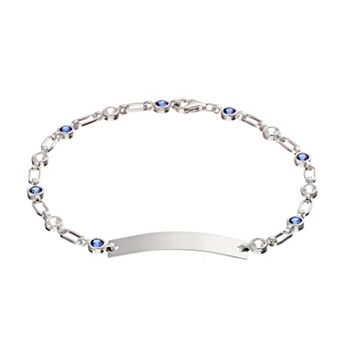 Kristen Kesho Sterling Silver Lab-Created Blue & White Sapphire ID Plate Bracelet