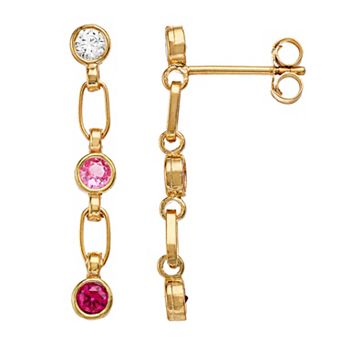 Kristen Kesho Sterling Silver Lab-Created White & Pink Sapphire & Lab-Created Ruby Dangle Drop Earrings