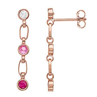 Kristen Kesho Sterling Silver Lab-Created White & Pink Sapphire & Lab-Created Ruby Dangle Drop Earrings