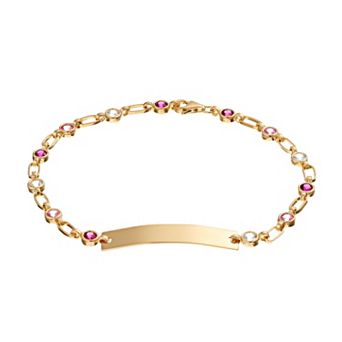 Kristen Kesho Sterling Silver Lab-Created White & Pink Sapphire & Lab-Created Ruby ID Bar Bracelet
