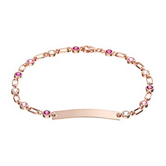Kristen Kesho Sterling Silver Lab-Created White & Pink Sapphire & Lab-Created Ruby ID Bar Bracelet