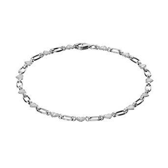 Kristen Kesho Sterling Silver Diamond Cut Heart Link Chain Bracelet
