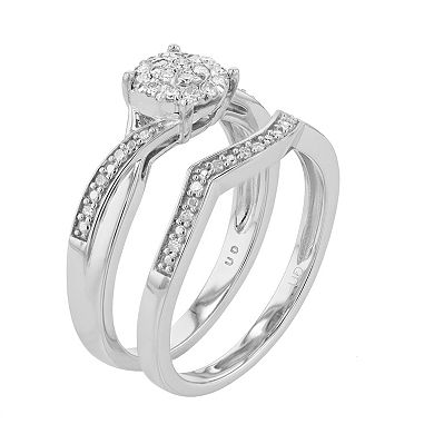 Sterling Silver 1/5 Carat T.W. Diamond Engagement Ring Set