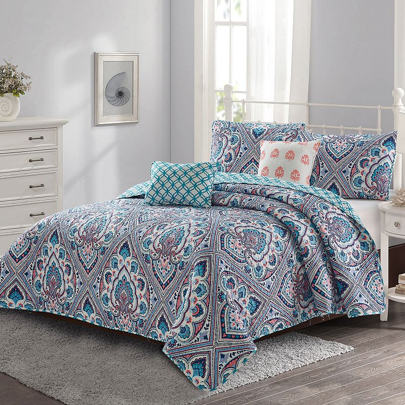 Harper Lane Merriam Quilt Set with Shams, Blue, Full/Queen