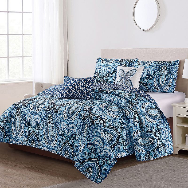 Harper Lane Felicity Quilt Set with Shams, Blue, Twin