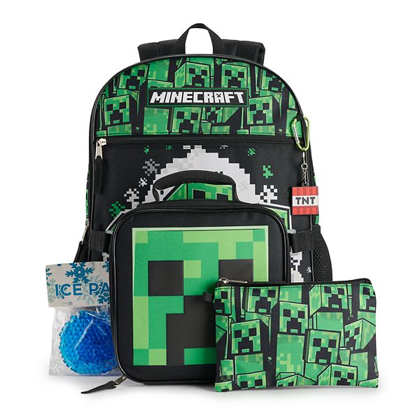MINECRAFT CREEPER MOJANG 16" 5-Piece Backpack Set w/ Insulated Lunch Box NWT $40 