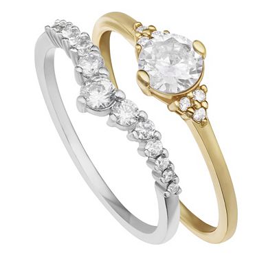 PRIMROSE Two Tone Sterling Silver Cubic Zirconia Ring Set