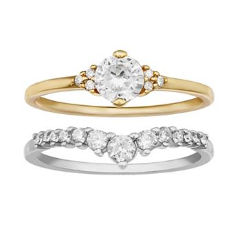 PRIMROSE Two Tone Sterling Silver Cubic Zirconia Ring Set