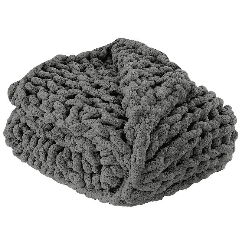 Modern Threads Hand Knit Chenille Chunky Knit Throw, Grey