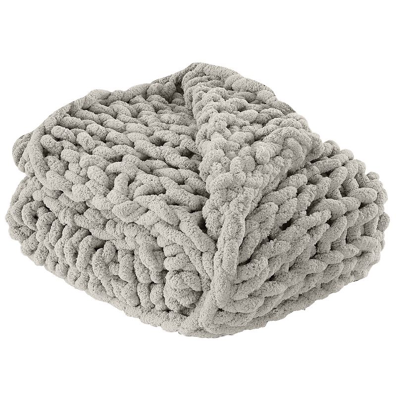 Modern Threads Hand Knit Chenille Chunky Knit Throw, Grey