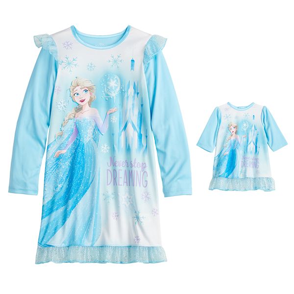 Frozen Elsa Nightgown Size 8 Medium Girls Matching Doll Gown 18 inch American