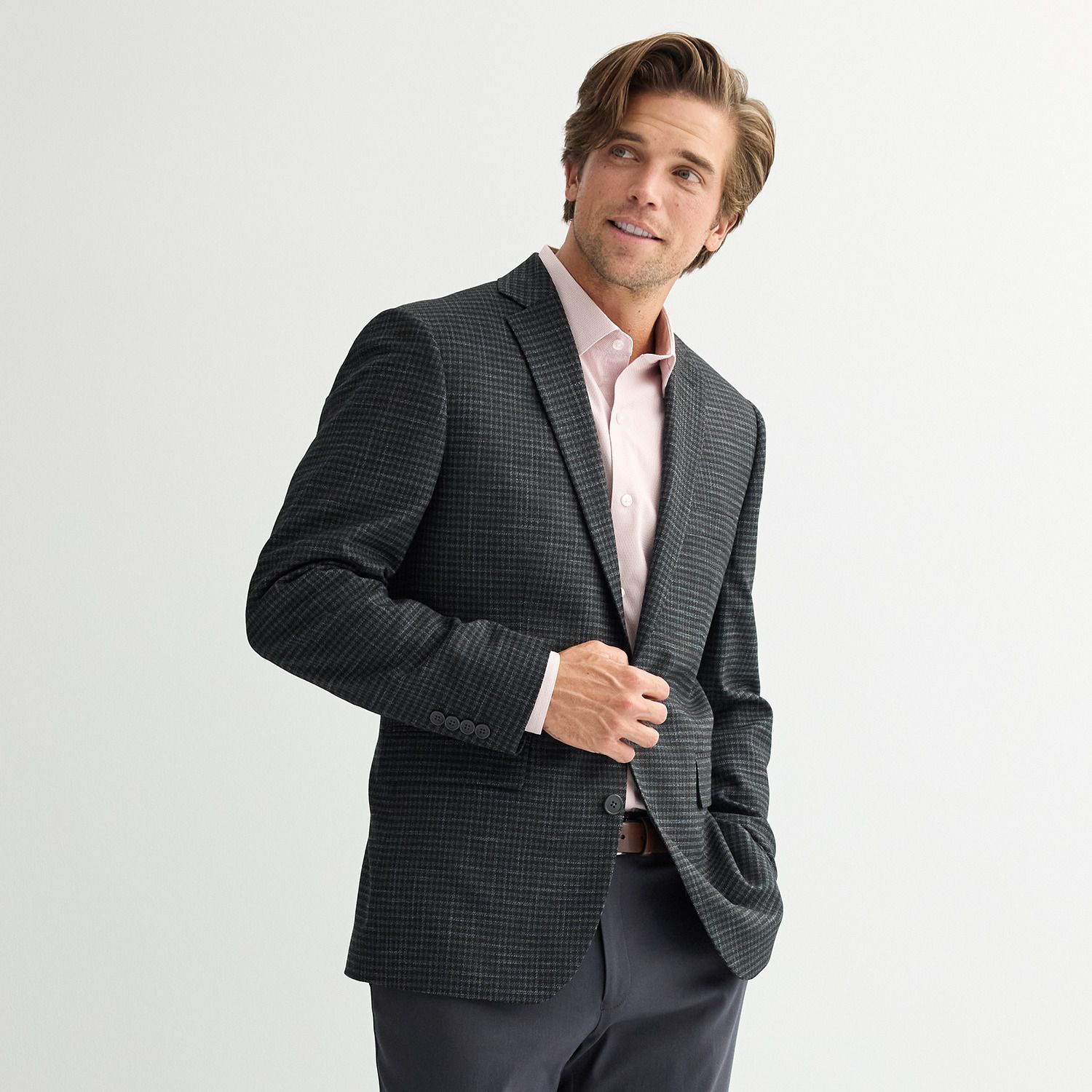 Мужской пиджак Apt. 9 Premier Flex Slim-Fit Essential Sport Coat, цвет: Чёрный клетчатый
