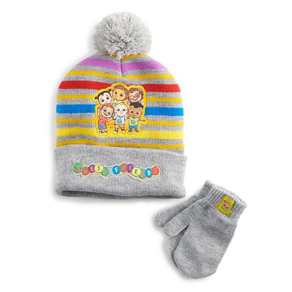 Toddler CoComelon Striped Beanie &amp; Mittens Set