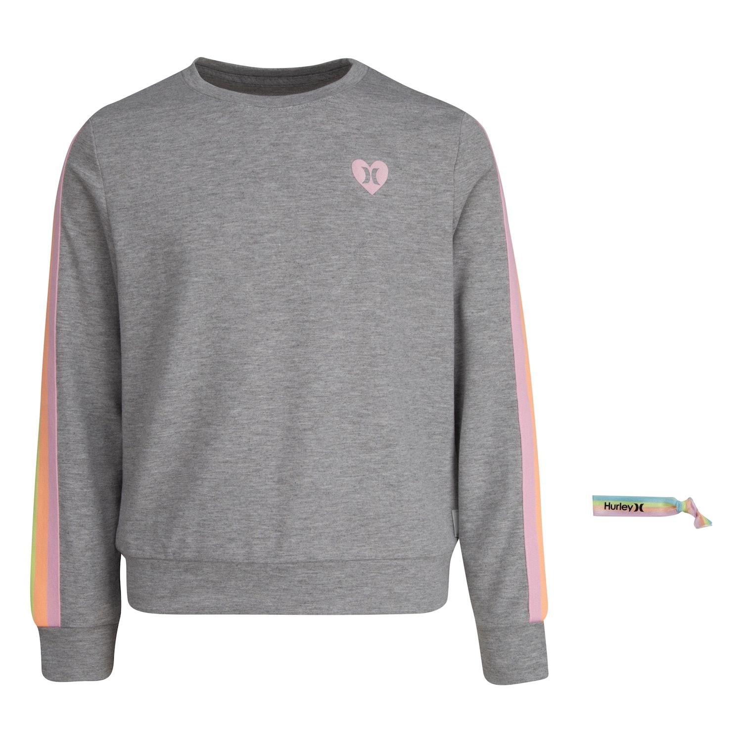 Image for Hurley Girls 4-16 Rainbow Sleeve Crewneck Sweatshirt & Hair Tie Set at Kohl's.
