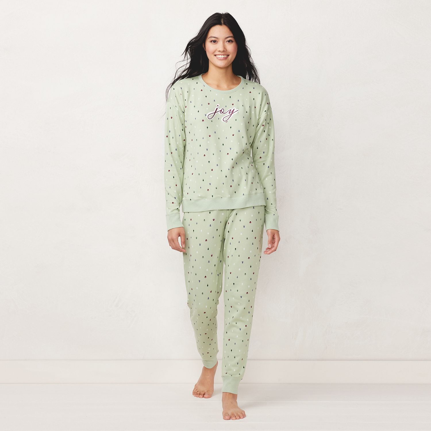 Women S LC Lauren Conrad Cozy Long Sleeve Pajama Top Pajama Pants Set   5034248 Green Joy