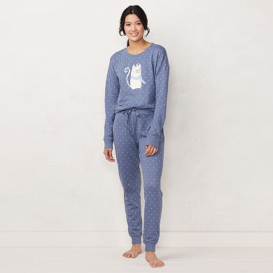 Petite LC Lauren Conrad Cozy Long Sleeve Pajama Top & Banded Bottom Pajama Pants Set