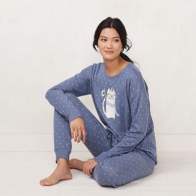 Petite LC Lauren Conrad Cozy Long Sleeve Pajama Top & Banded Bottom Pajama Pants Set