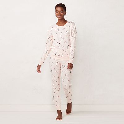 Petite LC Lauren Conrad Cozy Long Sleeve Pajama Top Banded Bottom Pajama Pants Set