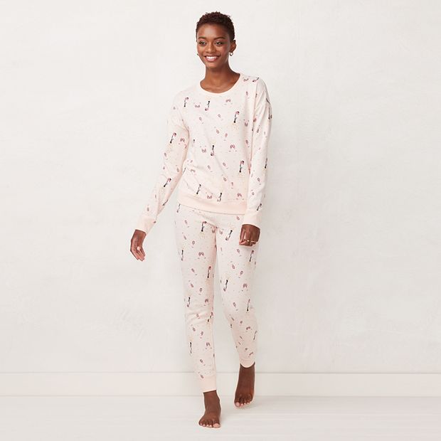 Petite LC Lauren Conrad Cozy Long Sleeve Pajama Top & Banded Bottom Pajama  Pants Set