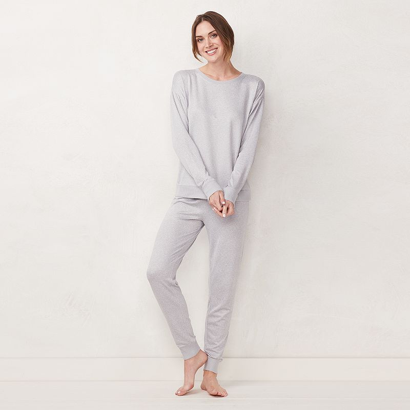 Petite LC Lauren Conrad Cozy Long Sleeve Pajama Top & Banded Bottom Pajama 