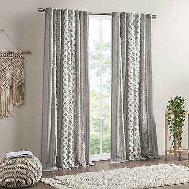 INK+IVY 1-Panel Imani Light Filtering Lined Cotton Window Curtain Panel with Chenille Stripes