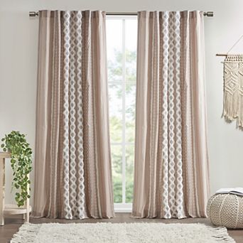 INK+IVY 1-Panel Imani Light Filtering Lined Cotton Rod Pocket Window Curtain Panel with Chenille Stripes