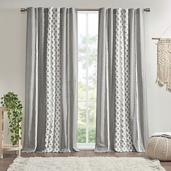 INK+IVY 1-Panel Imani Light Filtering Lined Cotton Rod Pocket Window Curtain Panel with Chenille Stripes