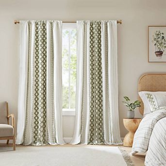 INK+IVY 1-Panel Imani Light Filtering Lined Cotton Rod Pocket Window Curtain Panel with Chenille Stripes