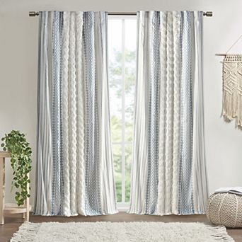 INK+IVY 1-Panel Imani Light Filtering Lined Cotton Rod Pocket Window Curtain Panel with Chenille Stripes