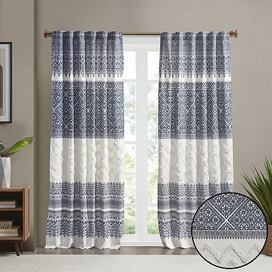 INK+IVY Mila Cotton Light Filtering Printed Window Curtain with Chenille Detail