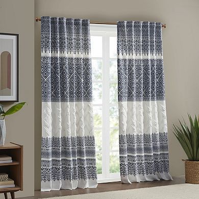 INK+IVY Mila Cotton Light Filtering Printed Window Curtain with Chenille Detail