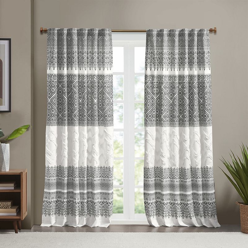 INK+IVY Mila Cotton Light Filtering Printed Window Curtain with Chenille De