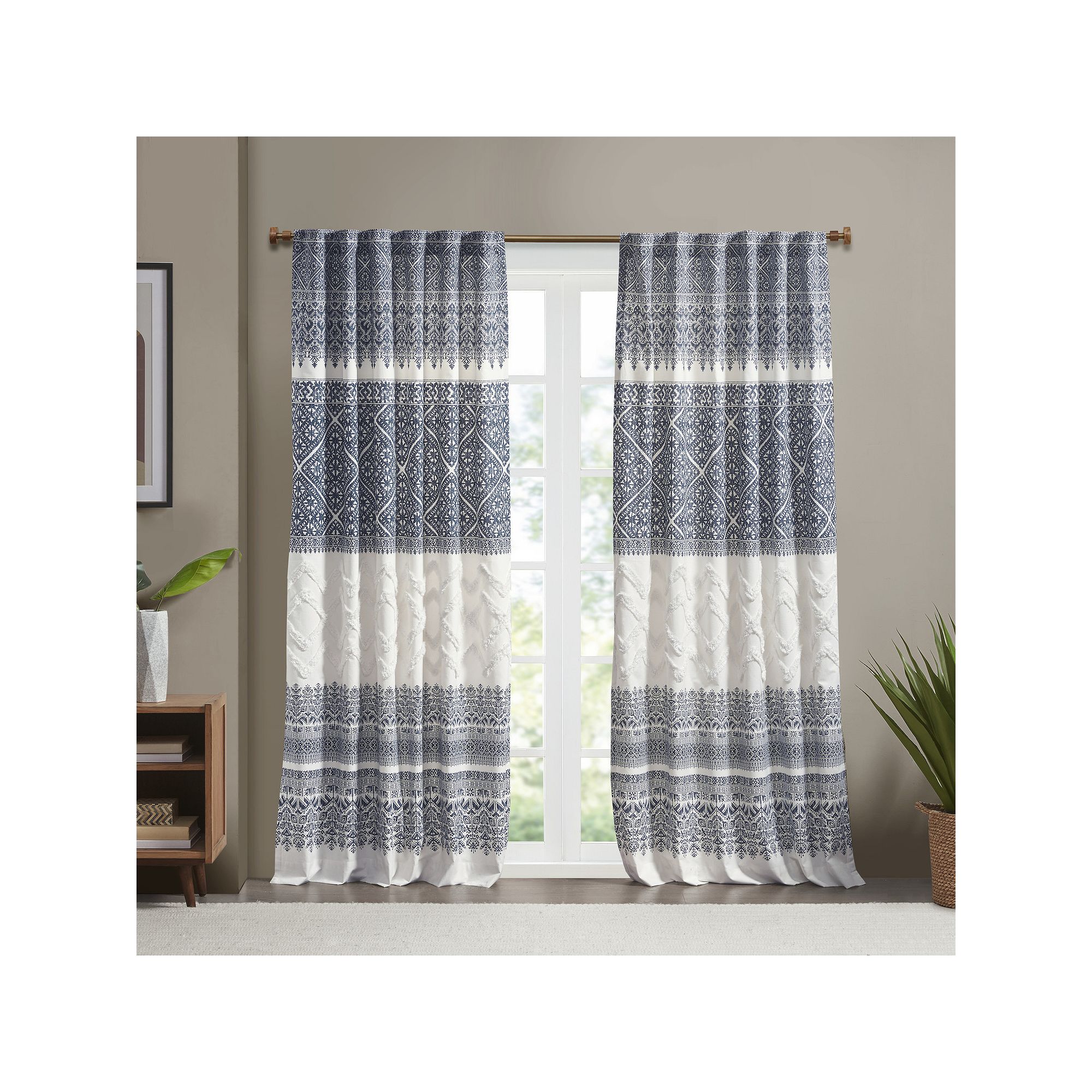 INK+IVY Mila Cotton Light Filtering Printed Rod Pocket 1 Window Curtain Pan