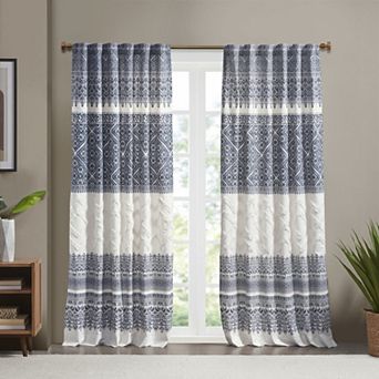 INK+IVY Mila Cotton Light Filtering Printed Rod Pocket 1 Window Curtain Panel with Chenille Detail