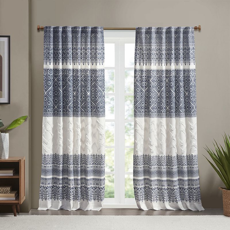 Mila Cotton Printed Window Panel With Chenille Detail And Lining II40-1182 By Olliix