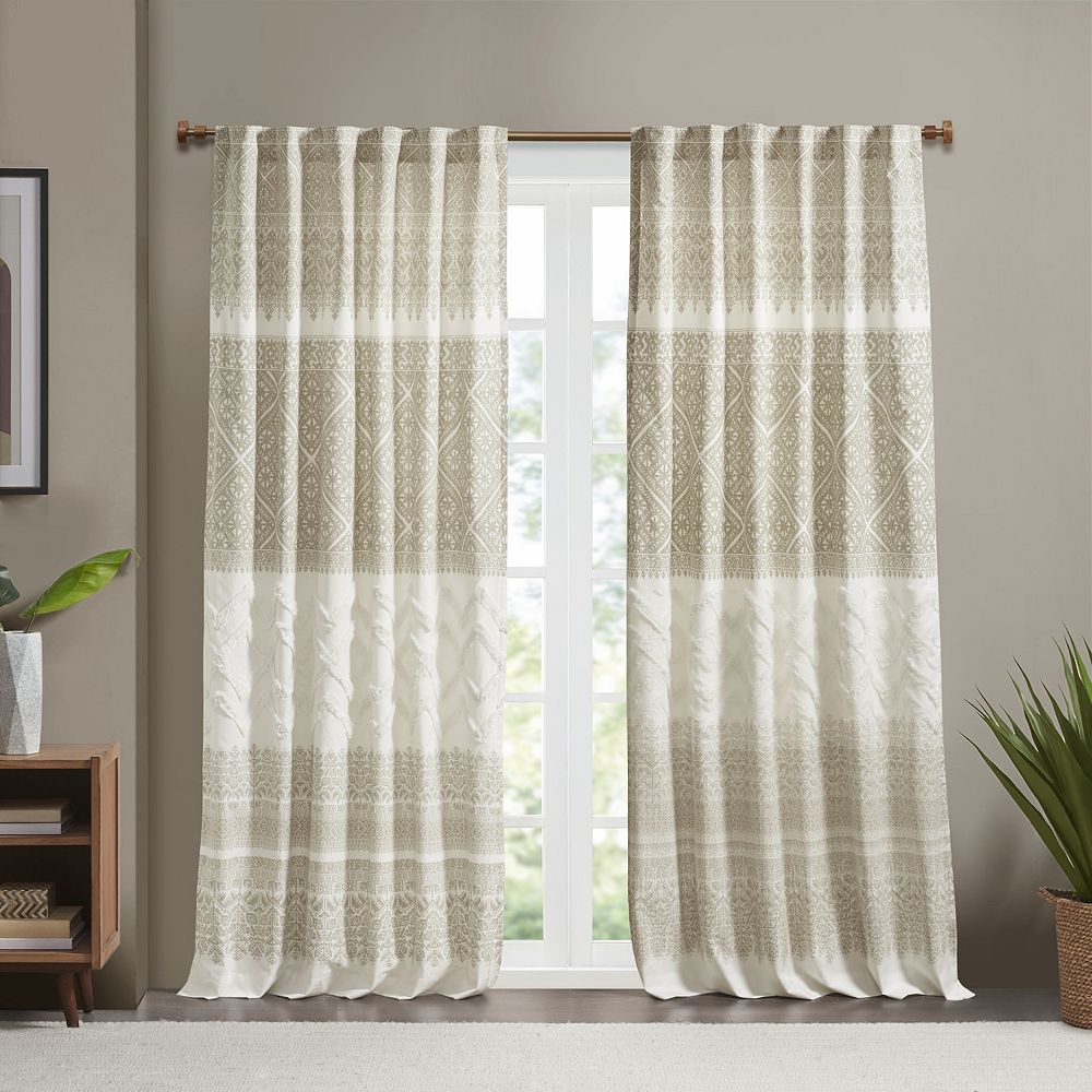 INK+IVY Mila Cotton Light Filtering Printed Rod Pocket 1 Window Curtain ...