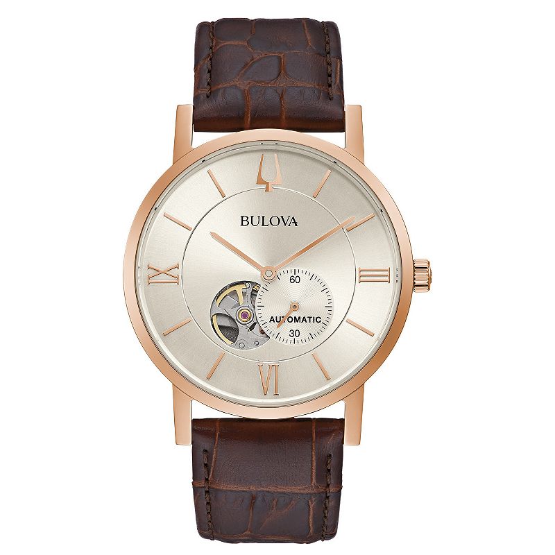 Bulova Men's Brown Leather Strap Automatic Watch - 97A150, Size: 42MM