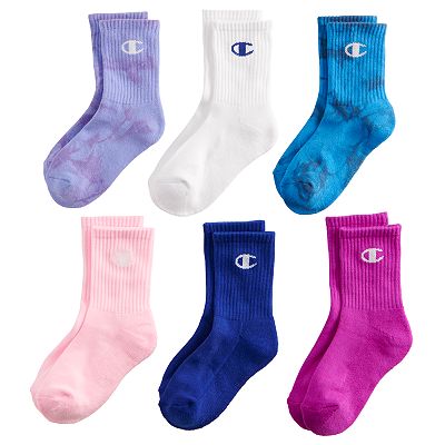 Girls Champion Multi Script 6 Pack Crew Socks