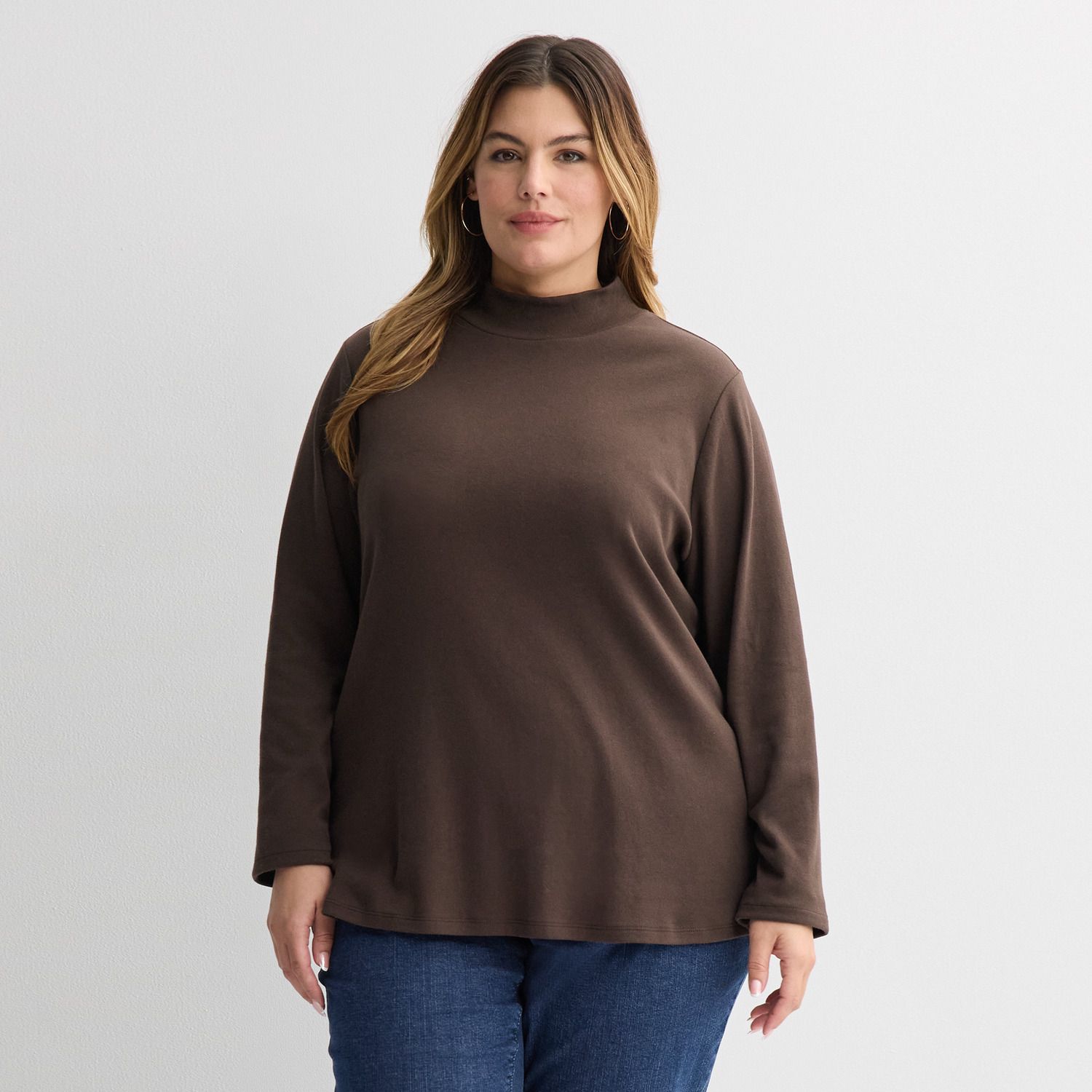 Женские топы Plus Size Croft & Barrow® Essential Long-Sleeve Mockneck, цвет: Коричневый