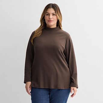 Plus Size Croft & Barrow® Essential Long-Sleeve Mockneck Top