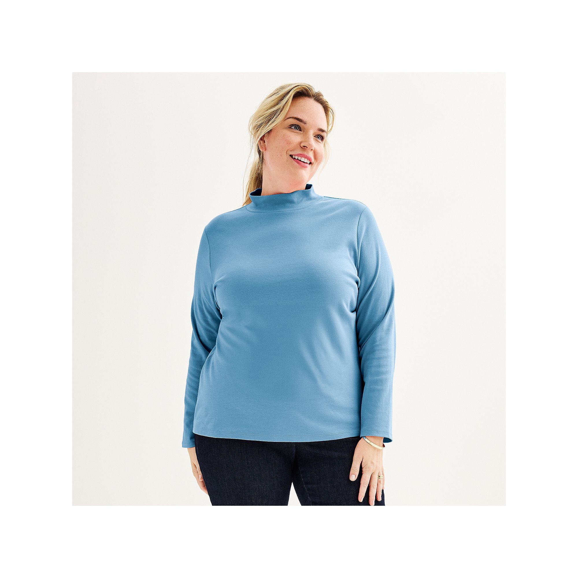 Plus Size Croft & Barrow® Essential Long-Sleeve Mockneck Top, Womens, Siz