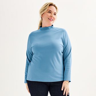 Plus Size Croft & Barrow® Essential Long-Sleeve Mockneck Top