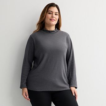Plus Size Croft & Barrow® Essential Long-Sleeve Mockneck Top