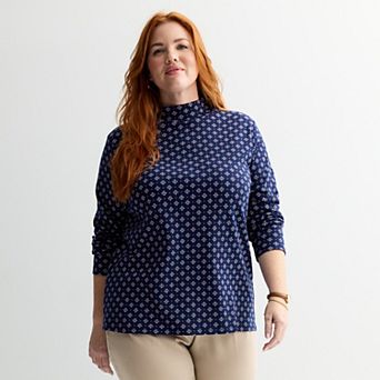Plus Size Croft & Barrow® Essential Long-Sleeve Mockneck Top