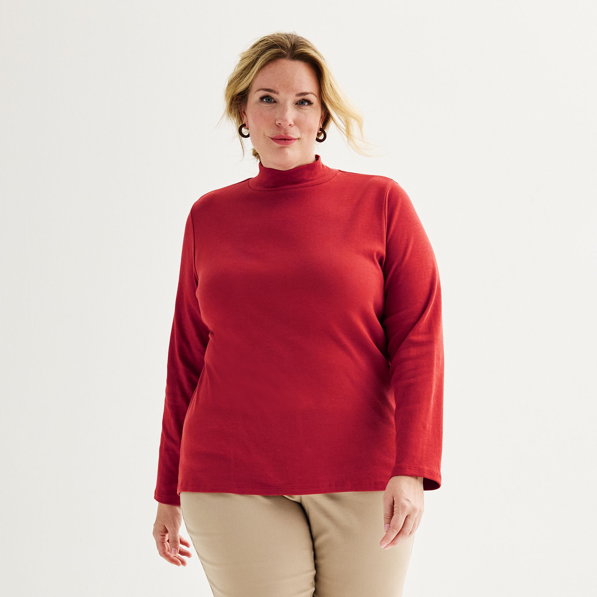 Plus Size Croft & Barrow® Essential Long-Sleeve Mockneck Top, Womens, Siz
