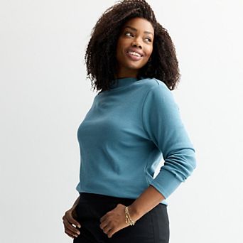 Plus Size Croft & Barrow® Essential Long-Sleeve Mockneck Top