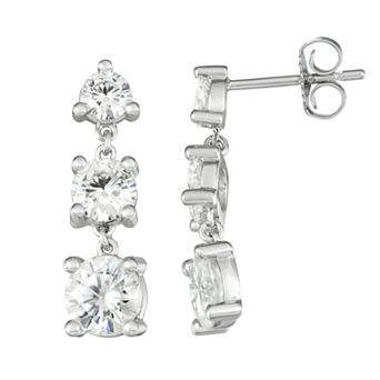 Charles & Colvard 14k White Gold 2 1/5 Carat T.W. Lab Created Moissanite 3-Stone Drop Earrings